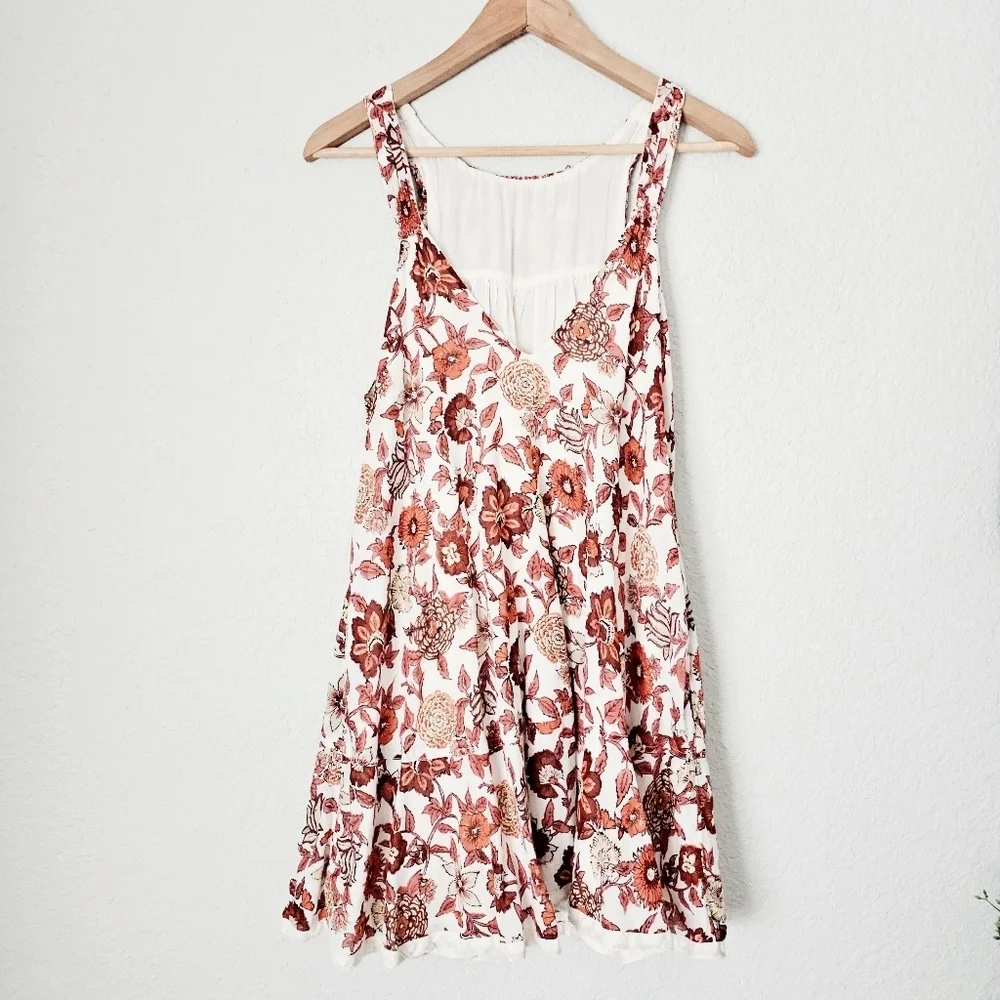 Free People Oh Baby Floral Mini Dress Swing Fully Lined White Cotton Smocked XS - Picture 9 of 16